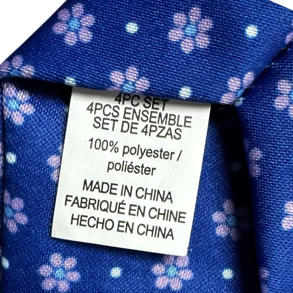Kids Slim Tie Clip On Necktie Boys Blue Floral Pre-tied 14.5x1.5 Ready to Wear